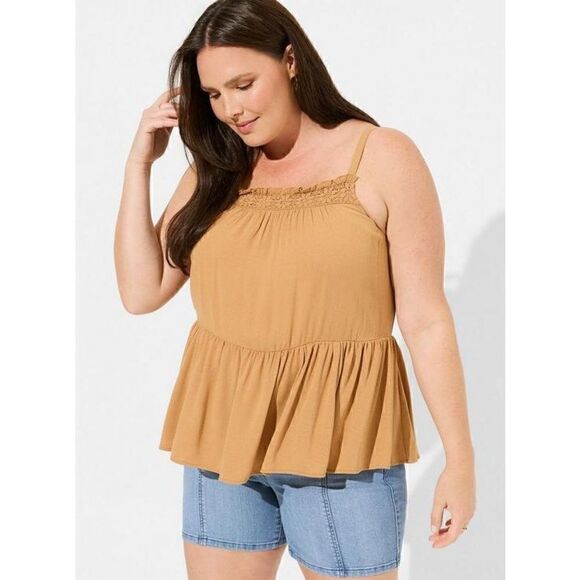 Washable Crinkle Gauze Sleeveless Crochet Tank Sz 2 - Picture 1 of 4
